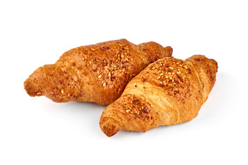 Two croissants isolated on a white background. French pastries.