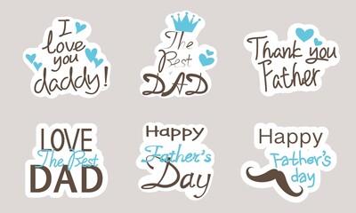 Set of Father's day decorative logo. Happy Father's day concept icon collection for label, tag and graphic design.
Ribbon, label, and decorative calligraphy for Father's day. Vector illustration.