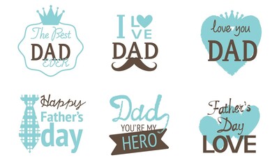 Set of Father's day decorative logo. Happy Father's day concept icon collection for label, tag and graphic design.
Ribbon, label, and decorative calligraphy for Father's day. Vector illustration.