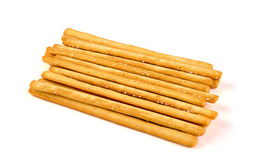 Cheese stick, Breadsticks with sesame, isolated on white background.