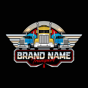 Trucking company logo design template. Badge or emblem logo concept. Perfect logo for automotive company-related.
