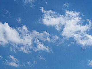 The natural background of the sky. Delicate white clouds on a transparent blue sky on a sunny day