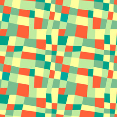 Abstract checkered pattern for fabric or background. Green-yellow tones with orange splashes.