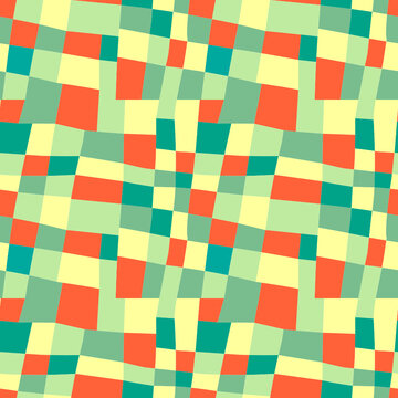 Abstract checkered pattern for fabric or background. Green-yellow tones with orange splashes.
