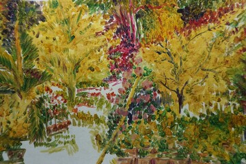 Art painting drawing skills Hand drawn Oil color abstract flowers , vegetation ,  natural beauty , wildflower 