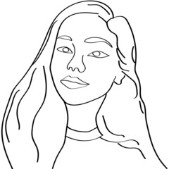 Beautiful girl minimal drawing isolated on white