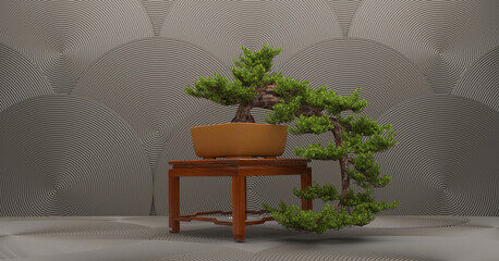 bonsai tree on a brown  background. 3d rendering.