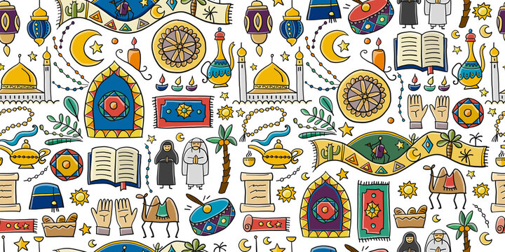Ramadan Kareem. Design elements. Seamless pattern background