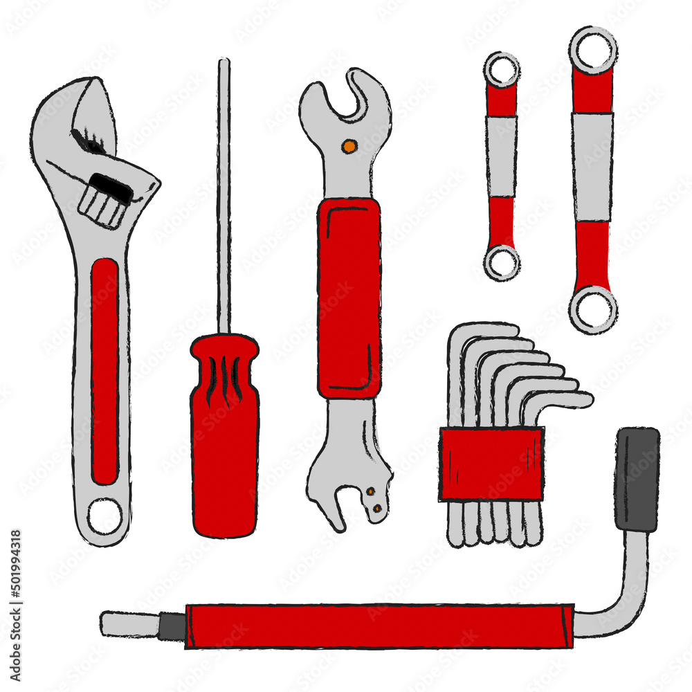 Wall mural set of hand tools. repair tools. wrenches and screwdriver collection. flat vector illustration