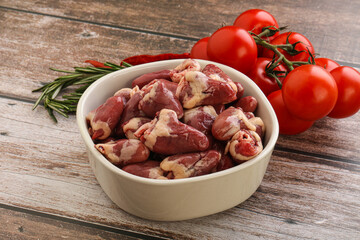 Raw chicken hearts for cooking