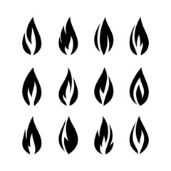 Fire flames, set icons