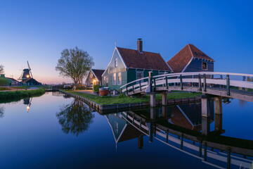 Historical buildings and windmills in Zaanse Schans, Netherlands