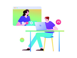 Remote video chat communication meeting flat vector concept illustration
