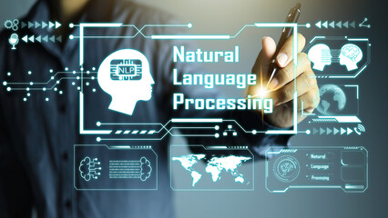A businessman hand holding a pen pointing at a set of instructions, natural language processing, or...