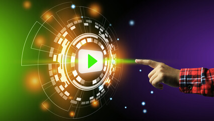 hand reachout to press play button to activate the song player in the green light.