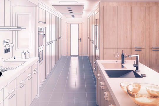 Entwurf einer modernen Küchen mit Insellösung - 3D Visualisierung