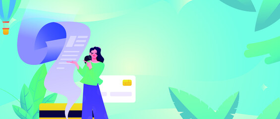 Obraz na płótnie Canvas Flat vector concept illustration of people looking at credit card bills 