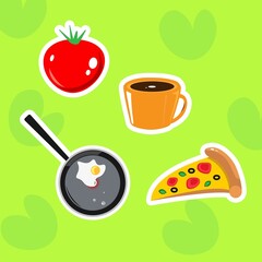 bright set of food stickers, products in vector format. Vector illustration.