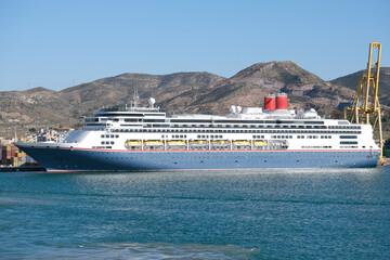 Fred Olsen cruiseship cruise ship liner Borealis Bolette in port of Cartagena, Spain during...