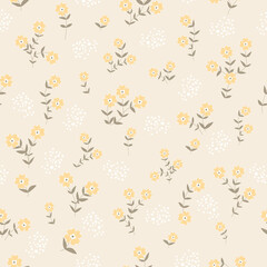 Seamless decorative pattern with little yellow flowers. Print for textile, wallpaper, covers, surface. For fashion fabric.