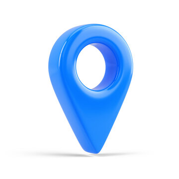 Blue Pointer Icon, Location symbol isolated on white. Gps, travel, navigation, place position concept. 3d rendering