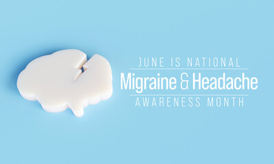 National Migraine and headache awareness month is observed every year in June. it is usually a moderate or severe headache felt as a throbbing pain on one side of the head. 3D Rendering