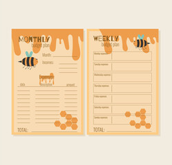 Monthly, weekly bee budget planer - obrazy, fototapety, plakaty