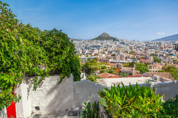 Fototapeta na wymiar View of Lycabettus Hill from Anafiotika
