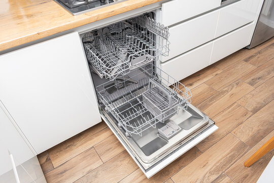 Installed new appliances dishwasher in kitchen with Modern domestic kitchen cabinets