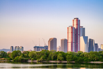 Skyscrapers in Yeouido, Han River, Seoul, taken in the morning
