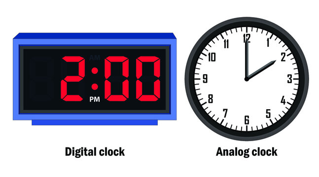 verkoopplan Lada Lodge digital clock and analog clock vector clock with time 02:00 Stock Vector |  Adobe Stock