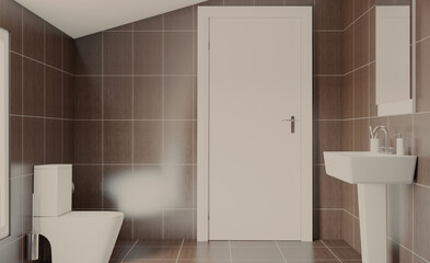 Fototapeta na wymiar Clean and fresh bathroom with natural light. 3D rendering.