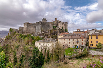 Bardi Castle dominates the village of the same name in the province of Parma, Italy