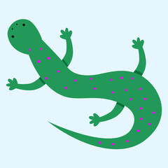Vector illustration of a green lizard in a flat style isolated on a white background.