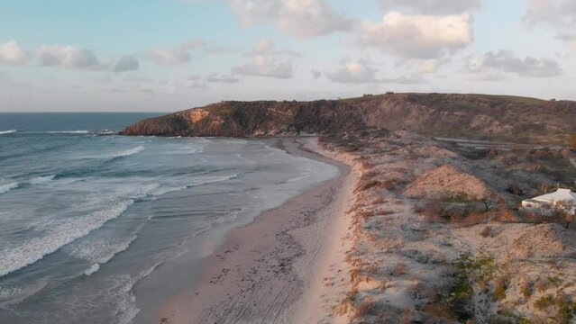 Snelling Beach at sunset in Kangaroo Island, Australia from drone