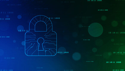 Digital Padlock on abstract technology background, Technology security concept. Modern safety digital background. Protection system, Cyber Security and safety information, personal data concept