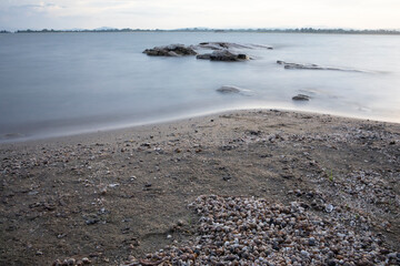 Sunset on the banks of the Parakrama reservoir in Sri Lanka.