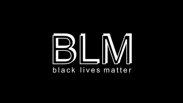 White picture of blm on a black background. slogan of opposition to racial inequality. Distortion liquid style transition icon for your project. 4K video animation for motion graphics and compositing.