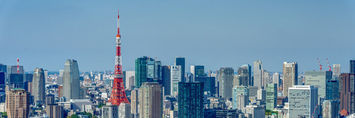 Obraz na płótnie Canvas Ultra wide banner image of Tokyo city view at daytime.