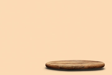 Rustic wooden podium on brown background for product display, wooden podium Background for perfume and cosmetic products, rustic wooden product background, product display background
