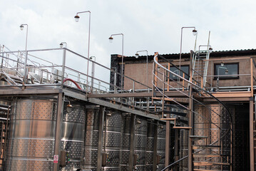 modern wine factory with new large tanks for the fermentation