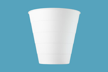 white trash can isolated on blue background, bin for cut out, office garbage basket