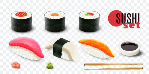 Fototapeta realistic-fresh-sushi-set-clipping-path-isolated-illustration obraz