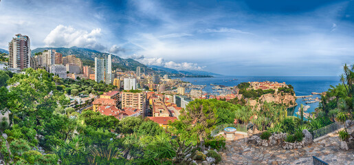 Obraz premium Panoramic view of Monte Carlo, Monaco City and Fontvieille, Monaco