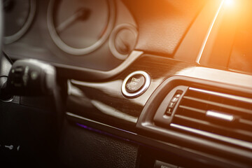 Control panel dashboard car fragment. Automatic transmission gear shift in car