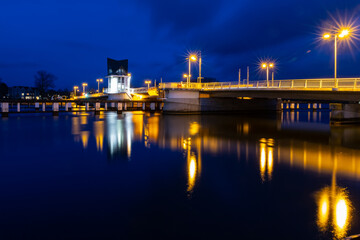 Kappeln, Brücke über die Schlei bei Nacht