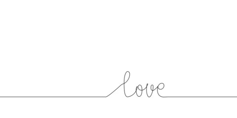 Love handwritten continuous line drawing. One line art of english hand written small lettering, phrase on line greeting card.