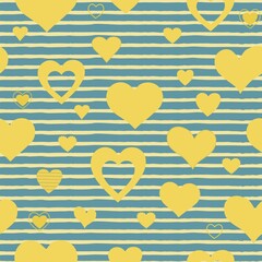  Seamless pattern with hearts. Blue-yellow pattern - 502017567