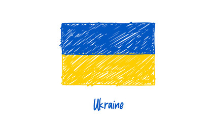 Ukraine National Country Flag Marker or Pencil Sketch Illustration Vector