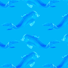 Summer seamless pattern with dolphins on a blue background.